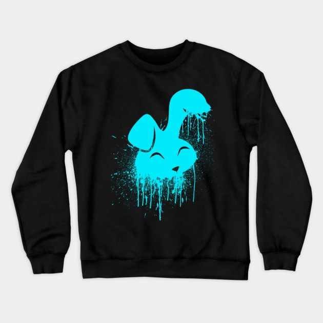 Hot Cyan Neon Spray Paint Cute Bunny Crewneck Sweatshirt by Nightfrost